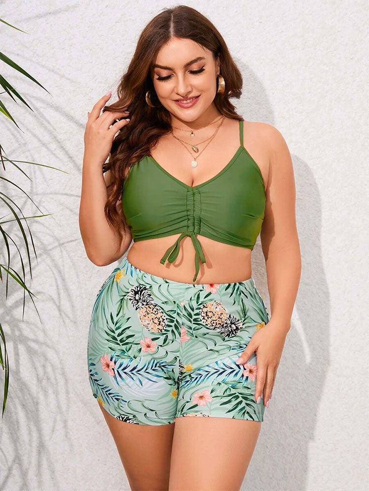 Women’s Printed Bikini Set – Three-Piece with Shoulder Straps & Matching Cover-Up
