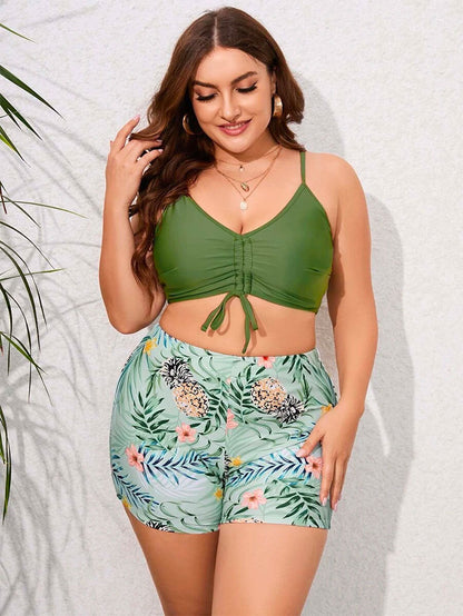 Women’s Printed Bikini Set – Three-Piece with Shoulder Straps & Matching Cover-Up