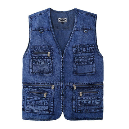 Men's Multi-Pocket Denim Utility Vest – Ideal for Fishing, Hiking & Photography