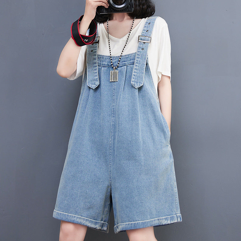 Over Size Denim Overall Shorts – Adjustable Straps, Casual Streetwear Fit for Women