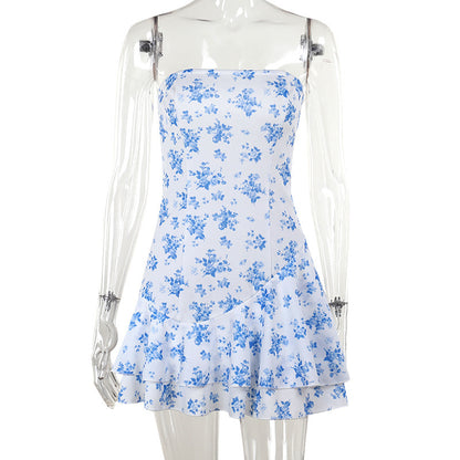 Fashionable Elegant Slim-fit Printed Tube Top A- Line Dress