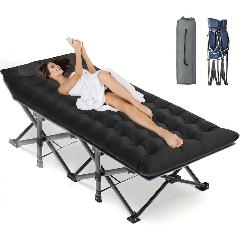 Black Heavy Duty Camp Cot with Storage Bag