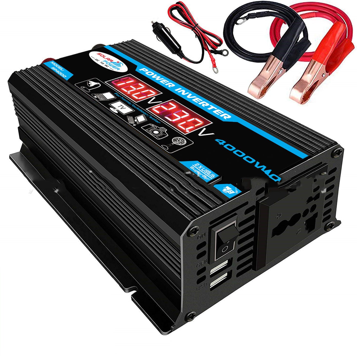 Inverter 12V300W Dual USB Voltage Display