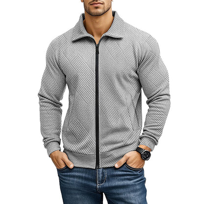 Men's Casual Jacket Solid Color Waffle Turn-down Collar Coat