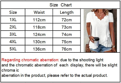 Self-pick-up Plus Size Women's Casual Solid Color Jacquard V-Neck Short Sleeve T-Shirt