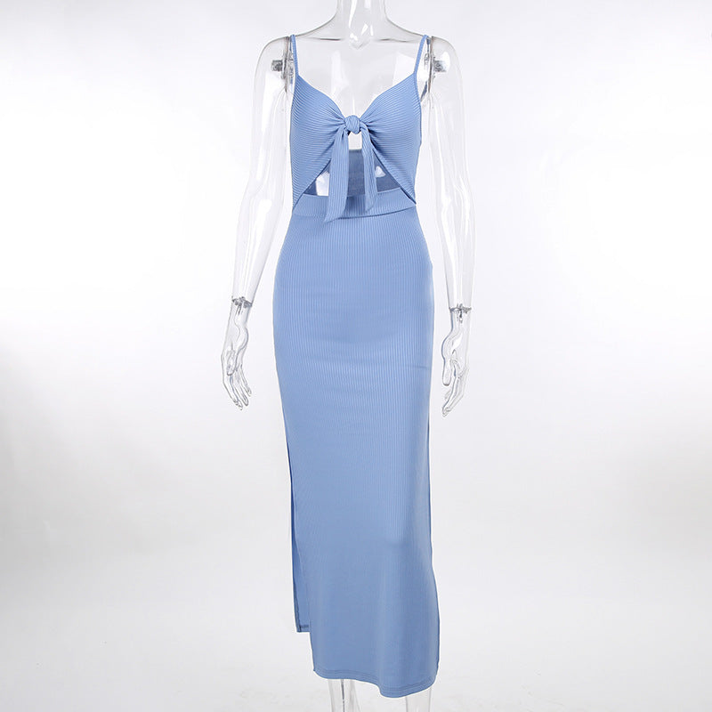 Lace-up Hollow Slit Sling Dress