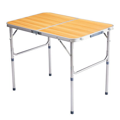 "3ft Wood Grain Folding Table - Outdoor Aluminum Alloy Rectangular Foldable Table with 50kg Capacity