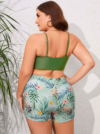 Women’s Printed Bikini Set – Three-Piece with Shoulder Straps & Matching Cover-Up