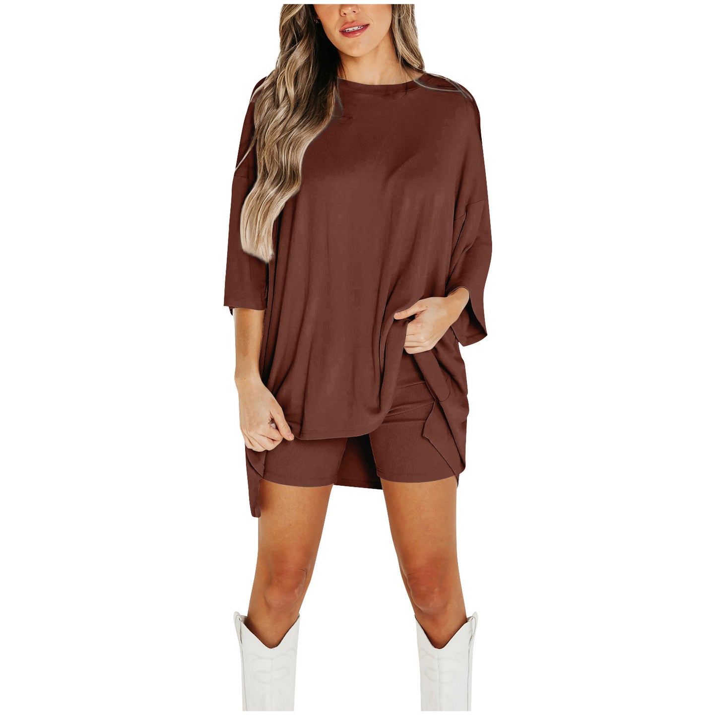 Women’s Summer Shorts Suit Set – Loose Short-Sleeve Tee & High-Waist Slim Pants