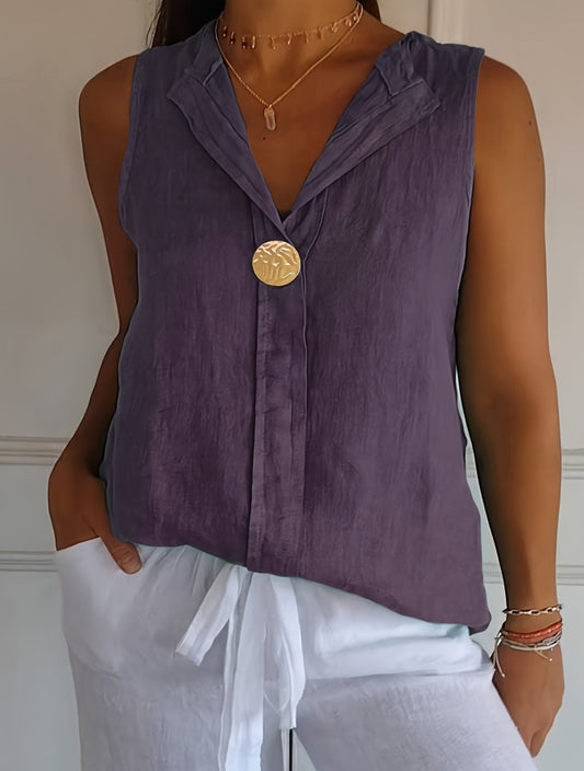 Self-pick-up Plus Size Women's Lightweight Sleeveless Top Solid Color Loose V-Neck Tank Top