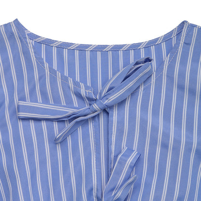 Women's Striped Tie Front Puff Sleeve Summer Casual Mini Dresses Loose Flowy Sundress