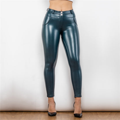 Shascullfites Melody Metallic Leather Pants – Butt-Lifting, Push-Up Fit in White & Silver