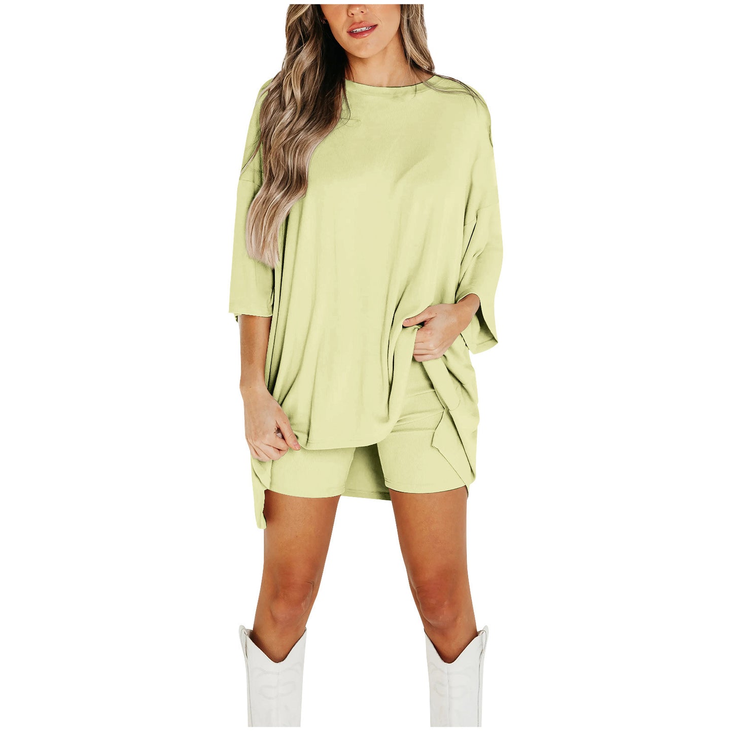Women’s Summer Shorts Suit Set – Loose Short-Sleeve Tee & High-Waist Slim Pants