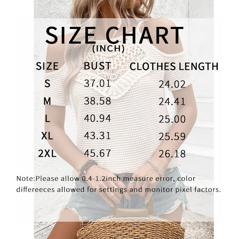 Womens Summer Cold Shoulder Tops Hollow Out Lace Crochet Short Sleeve Casual Blouse Top