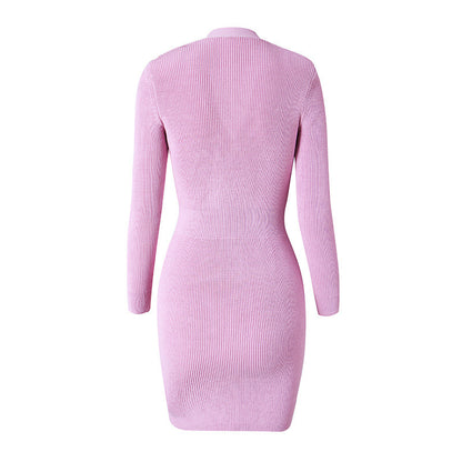 Chain Metal Buckle Shoulder Cotton INS Style Elegant Knitted Dress