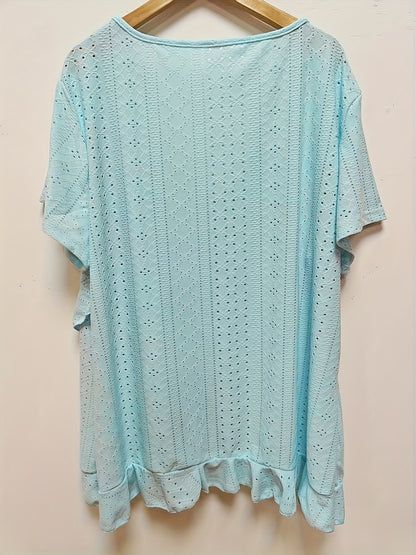 Self-pick-up Plus Size Women's Casual Solid Color Jacquard V-Neck Short Sleeve T-Shirt