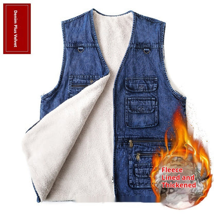Men's Multi-Pocket Denim Utility Vest – Ideal for Fishing, Hiking & Photography