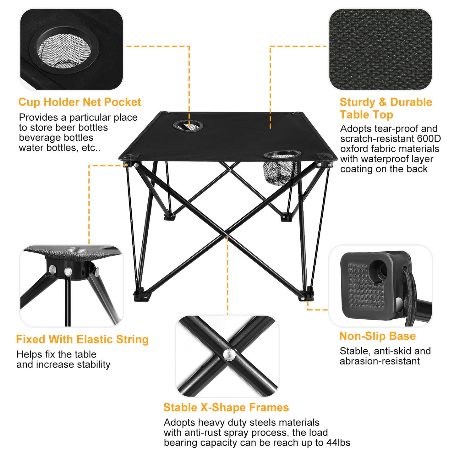 1Pc Foldable Camping Table Portable Picnic Table Lightweight Travel Desk With Cup Holder Carrying Bag