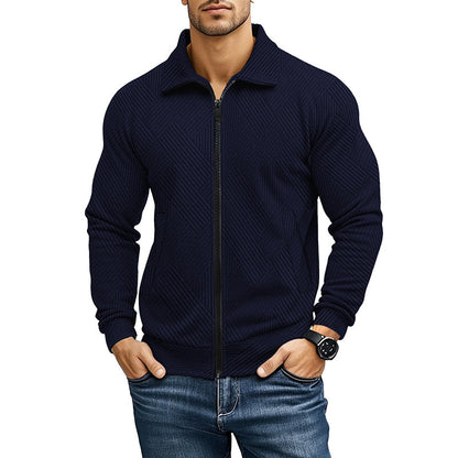 Men's Casual Jacket Solid Color Waffle Turn-down Collar Coat