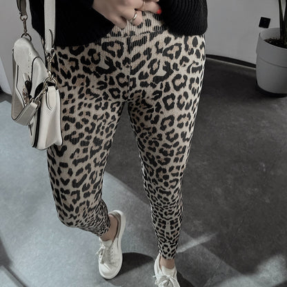 Comfortable High Waist Soft Leopard Print Home Trousers
