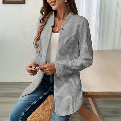 Women's Solid Color Notched Lapel Blazer - Textured Elegant Jacket For Fall&Winter Formal & Casual Wear