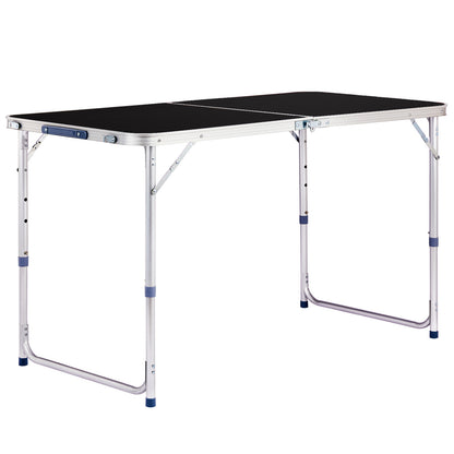4ft Black Outdoor Folding Table Aluminum Alloy Rectangular 50kg Two Fold Tabletop