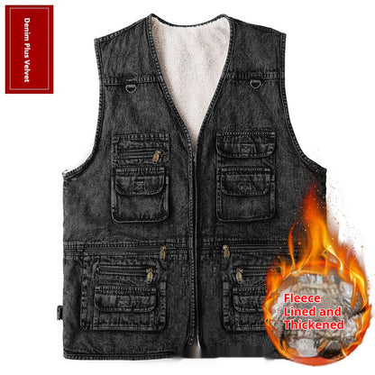 Men's Multi-Pocket Denim Utility Vest – Ideal for Fishing, Hiking & Photography