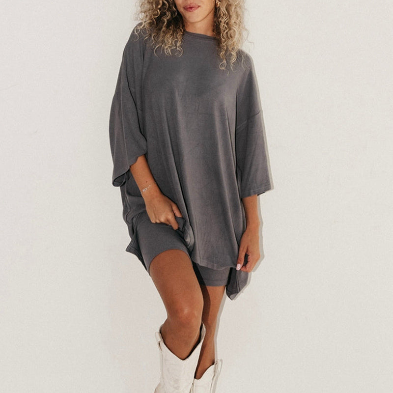 Women’s Summer Shorts Suit Set – Loose Short-Sleeve Tee & High-Waist Slim Pants