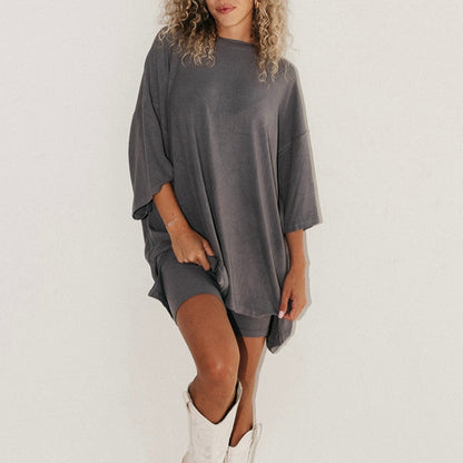 Women’s Summer Shorts Suit Set – Loose Short-Sleeve Tee & High-Waist Slim Pants