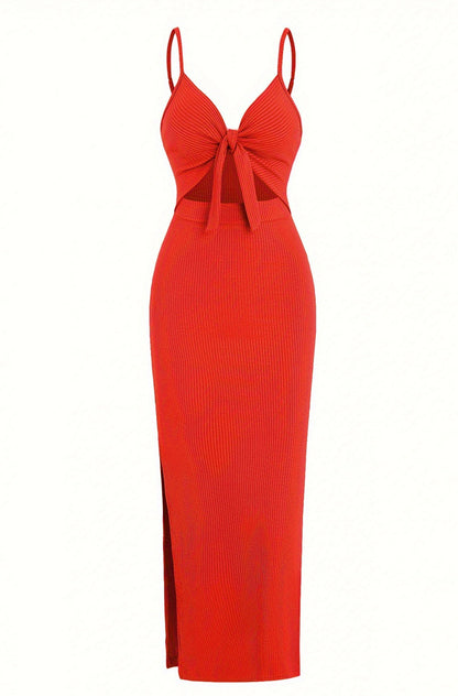 Lace-up Hollow Slit Sling Dress