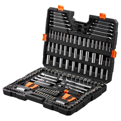 VEVOR Mechanics Tool Set And Socket Set,  Drive Deep And Standard Sockets, 205 Pcs SAE And Metric Mechanic Tool Kit With Bits, Combination Wrench, Hex Wrenches, Accessories, Storage Case