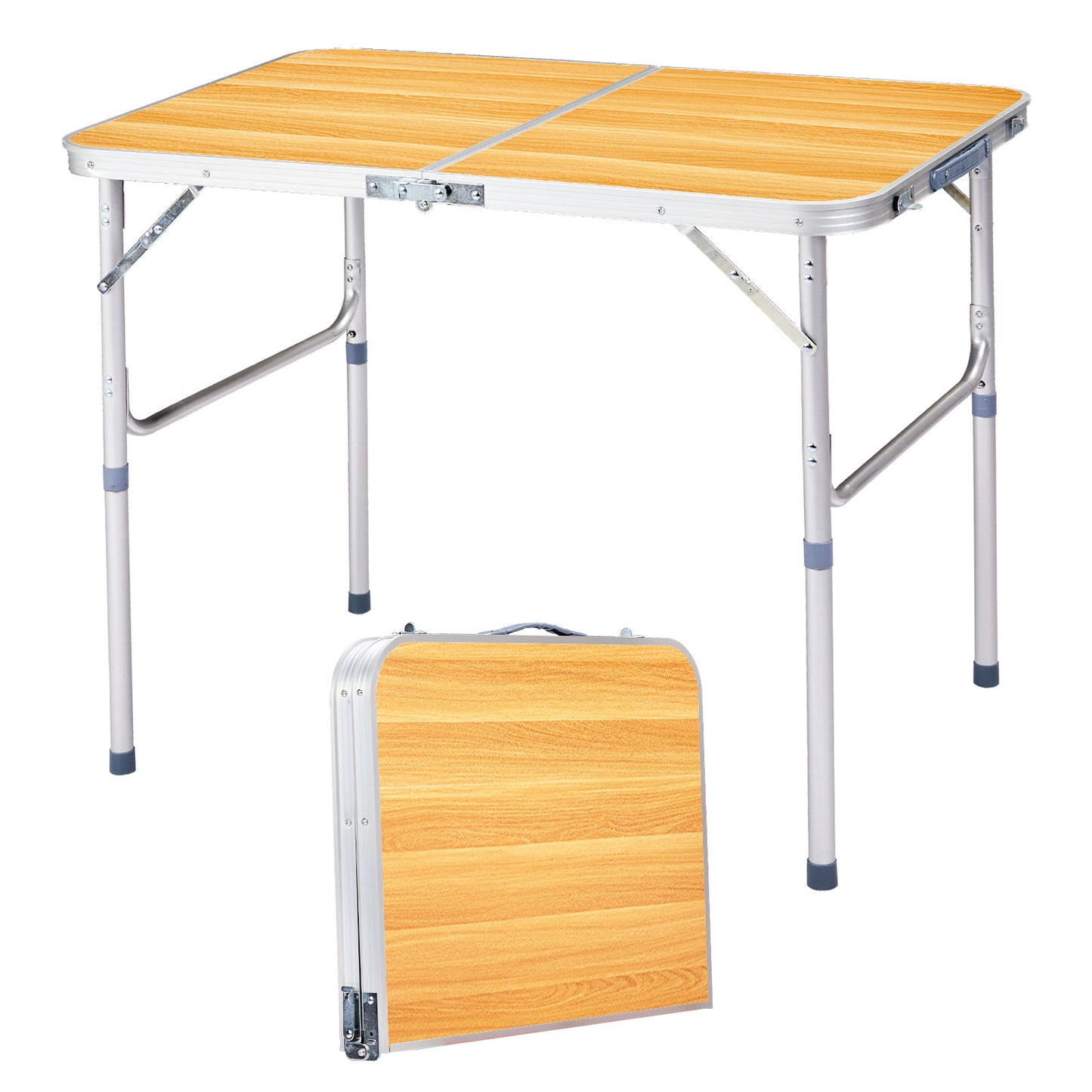 "3ft Wood Grain Folding Table - Outdoor Aluminum Alloy Rectangular Foldable Table with 50kg Capacity