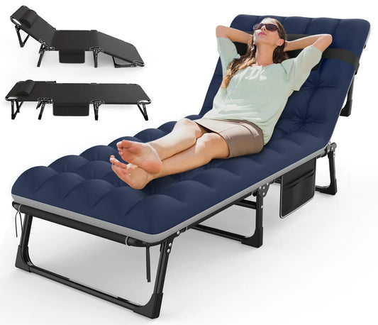 Adjustable Folding Camp Cot – 7-Position Recliner with Pillow & Carry Bag