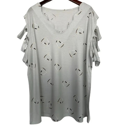 Women Cold Shoulder Tops Casual Loose Hollow Out Short Sleeve T Shirt Sexy V Neck Tops Blouses