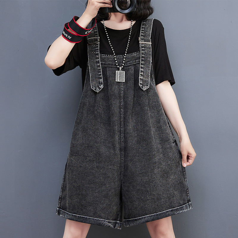 Over Size Denim Overall Shorts – Adjustable Straps, Casual Streetwear Fit for Women