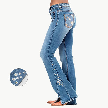 Women's High-Waist Star Patch Jeans, Wide-Leg Full-Length Jeans With A Retro Y2K Sta Light-Wash Denim For All Seasons.