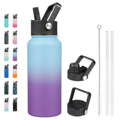 BJPKPK Insulated Water Bottles with Straw Lid 32oz Metal Large Water Bottle with 3 Lids Reusable Leak Proof BPA Free Thermos Stainless Steel Canteen Water Bottle for Sports Gym&Travel-Ocean Dream