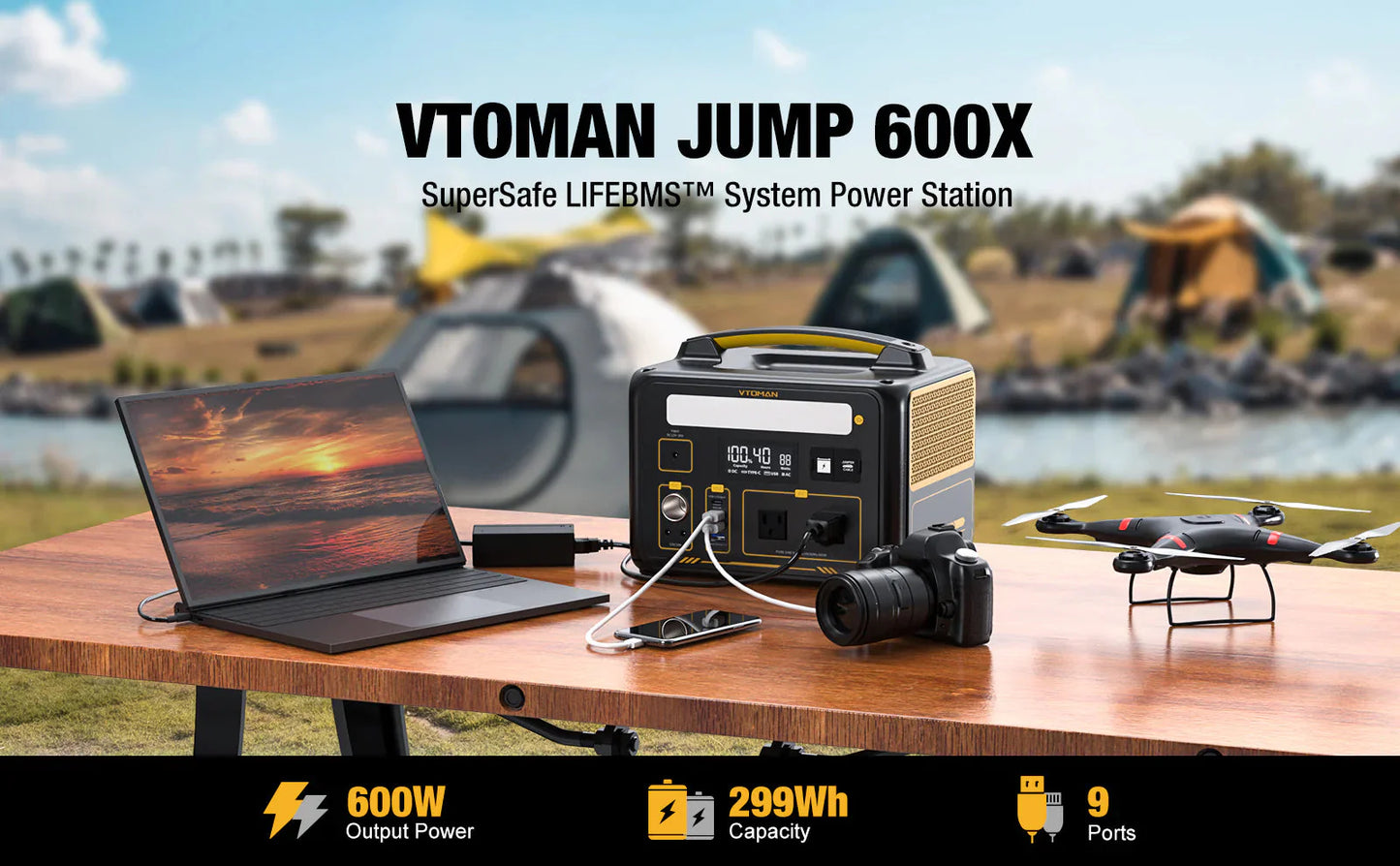 VTOMAN JUMP 600X Portable Power Station – 299Wh LiFePO4 Solar Generator
