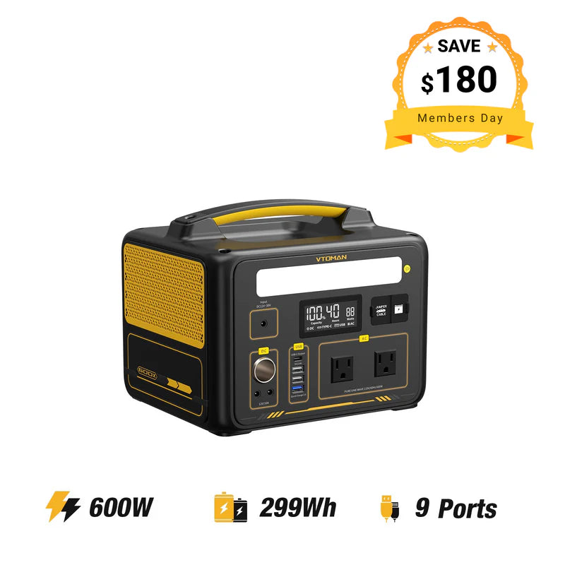 VTOMAN JUMP 600X Portable Power Station – 299Wh LiFePO4 Solar Generator