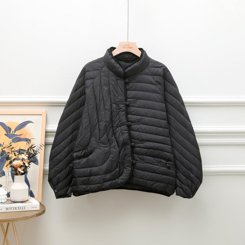 Autumn And Winter Ethnic Style Buckle White Duck Down Coat