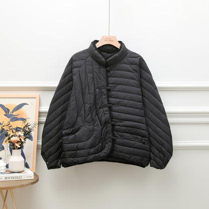 Autumn And Winter Ethnic Style Buckle White Duck Down Coat