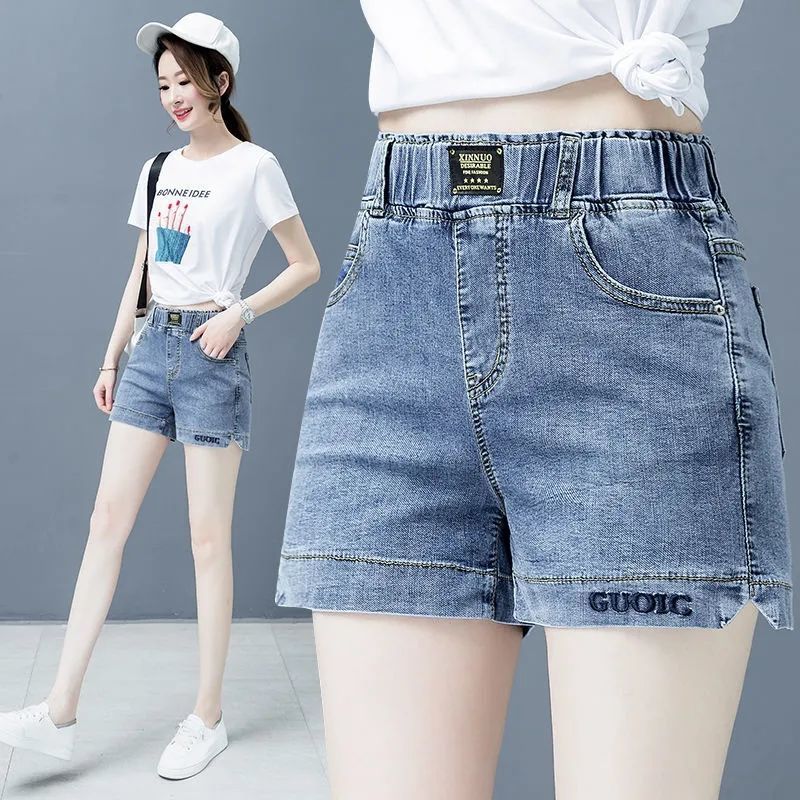 Women’s High-Waisted Wide-Leg Denim Shorts – Elastic Waist, Casual Summer Fit