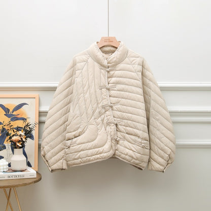 Autumn And Winter Ethnic Style Buckle White Duck Down Coat