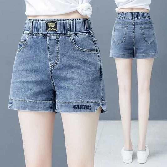 Women’s High-Waisted Wide-Leg Denim Shorts – Elastic Waist, Casual Summer Fit