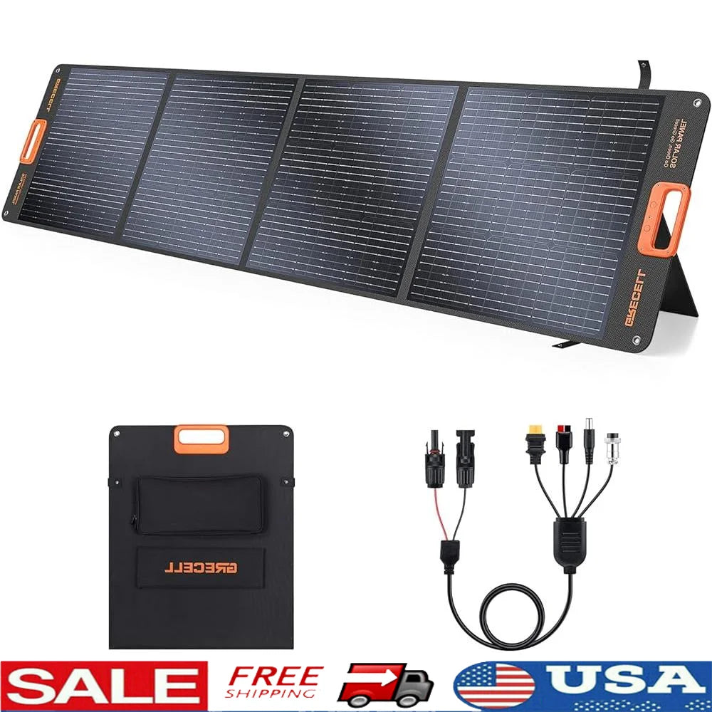 200W Portable Solar Panel Kit Foldable Waterproof Solar Charger with 4 Kickstands High Conversion Efficiency Power Station