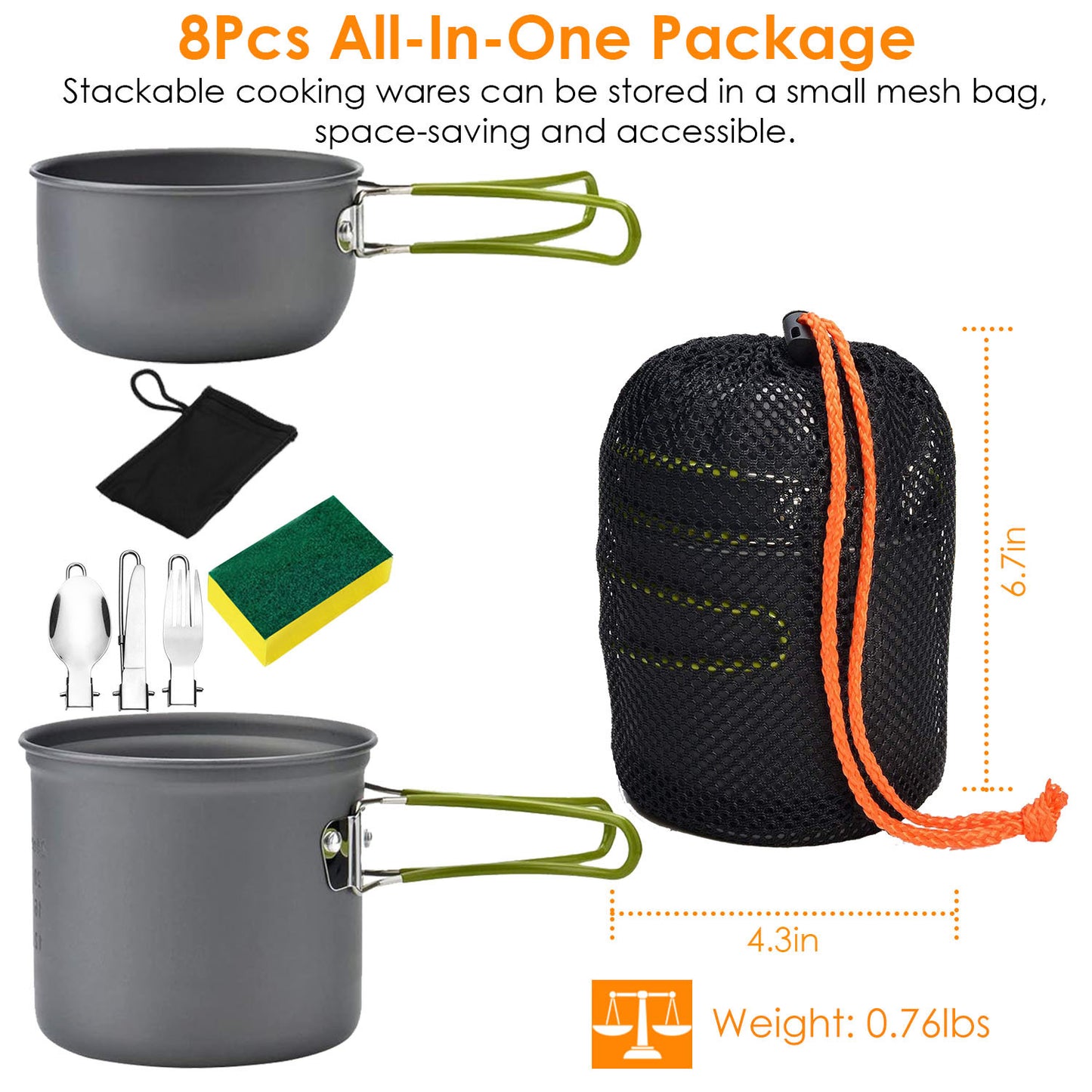 8-Piece Aluminum Camping Cookware Set