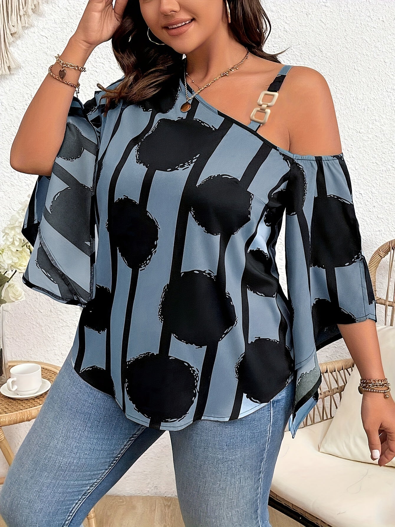 Nomadix Plus Size Off-Shoulder Blouse – Sunset Bloom