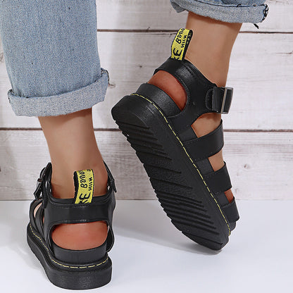 Buckle Sandals Flat PlatformThick Bottom Shoes Women Summer