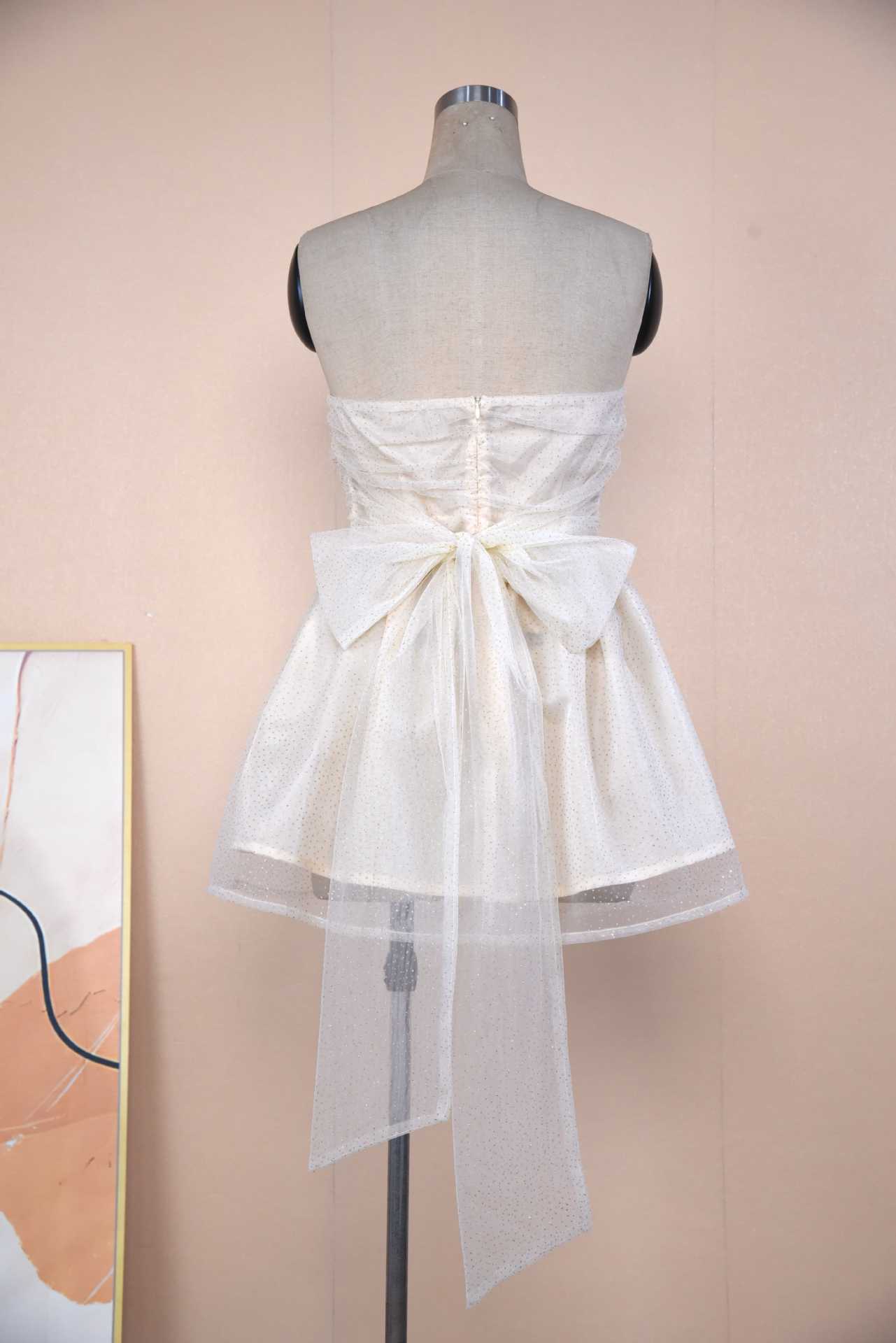 Tube Top Lace Mini Dress – Back Bow-knot & Mesh Stitching for Summer Parties