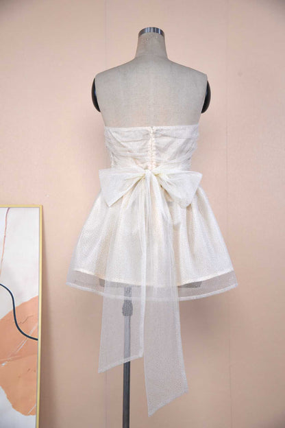 Tube Top Lace Mini Dress – Back Bow-knot & Mesh Stitching for Summer Parties